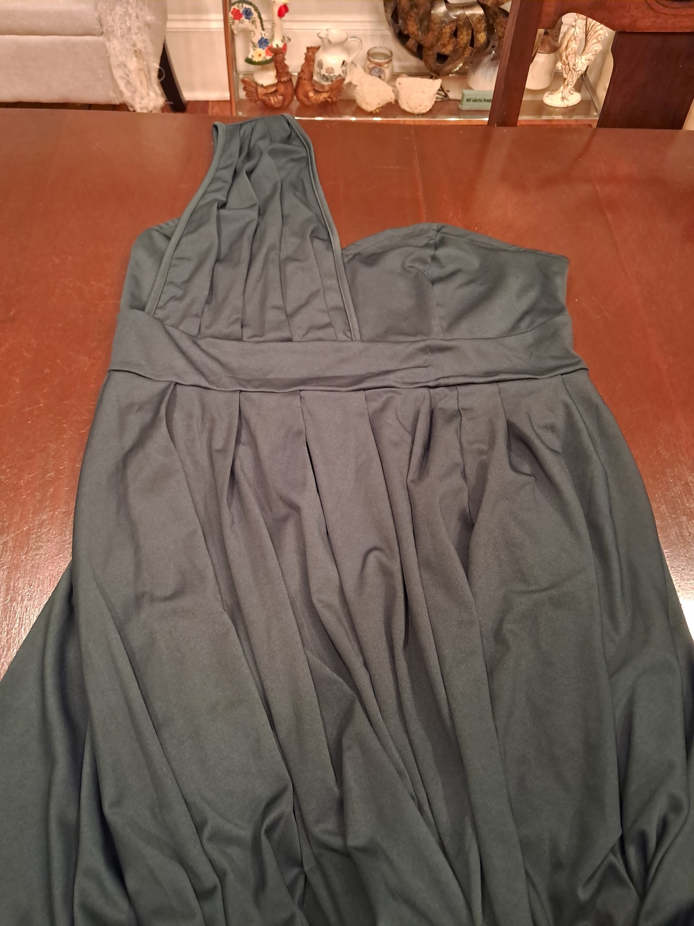 SHEIN One-Shoulder Teal Green Pleated Evening Dress